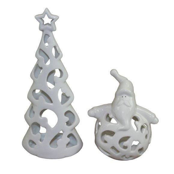 Dennis East Intl Christmas Tree Santa Claus Tea Light Candle Holder White Decor